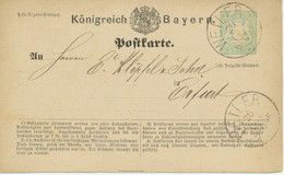 BAYERN "WEILER" K1 (Winkler 20a) Klar A 2 Kr. GA (ABART) N ERFURT, 1874 - Postal  Stationery