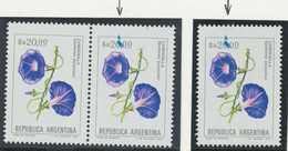 ARGENTINA 1985 20 Pa Flower Purple Winds U/M Pair + Single Both CONSTANT VARIETY - Unused Stamps