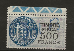 TIMBRES FISCAUX DE MONACO SERIE UNIFIEE  De 1949   N°18  500 Francs Bleu Oblitéré Cote 45€ - Fiscaux