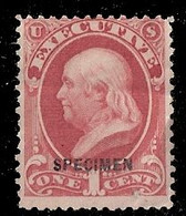 Etats-Unis Michel S10 (*) Benjamin Franklin Surchargé Specimen (plié) - Proofs, Essays & Specimens