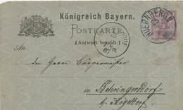 BAYERN "NÜRNBERG II" K1 Auf 5 Pf GA-ANTWORTTEIL-Postkarte 1887 Nach MOEGELDORF - Postal  Stationery