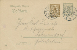 BAYERN "REGENSBURG 2" K2 Auf 3 + 2 Pf AH-GA-Postkarte 1911 Nach SCHWANDORF ABART - Postal  Stationery
