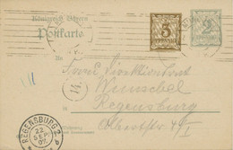 BAYERN "MÜNCHEN / 2 BP" K1 Auf 3 + 2 Pf AH-GA-Postkarte 1907 Nach REGENSBURG 2. - Postal  Stationery