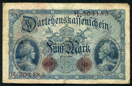 Germany - Duitsland ,6stellig ( A )  Ersten Weltkriegs , 5 Mark  1914-1918 - NR K 304183. - 5 Mark