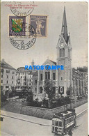 153755 SWITZERLAND LA CHAUX DE FENDS TEMPLE L'ABEILLE & TRAMWAY CIRCULATED TO ARGENTINA POSTAL POSTCARD - La Chaux