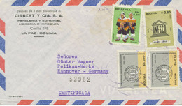 BOLIVIEN 1966 MiF M. U.a. 20 Jahre UNESCO 2.80 B. Auf R-Flugpost-Brief HANNOVER - Bolivien