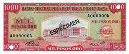 REPUBLIQUE DOMINICAINE 1976 1000 Peso Oro (Spécimen A000000A) - P.115s.2  Neuf UNC - Dominikanische Rep.