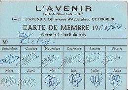 CB .  ETTERBEEK ..-- CARTE De MEMBRE  Cercle De BILLARD L' AVENIR . - Etterbeek