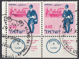 ISRAELE - 1966 - Coppia Di Yvert 328 Usati, Uniti Fra Loro, Con Tab E Margine Di Foglio. - Oblitérés (avec Tabs)