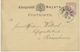 BAYERN "MÜNCHEN II." Oby. K1 5 Pf GA-Postkarte 1879 Nach "ROSENHEIM I" K1 - Postal  Stationery