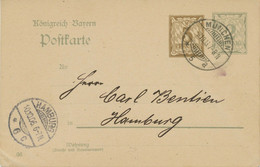 BAYERN "MÜNCHEN 5" K1 Auf 3 + 2 Pf AH-GA-Postkarte 1906 Nach HAMBURG, ABART - Postal  Stationery