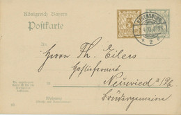 BAYERN "REGENSBURG 2" K2 Auf 3 + 2 Pf AH-GA-Postkarte 1912 Nach NEUWIED Am Rhein - Postal  Stationery