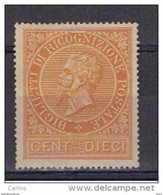 REGNO:  1874  RICOGNIZIONE  POSTALE  -  10 C. OCRA  ARANCIO  L. -  SASS. 1 - Service