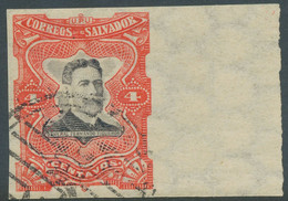 EL SALVADOR 1910 4 C Scharlach/schwarz General Figueroa, Gest. Kab.-Stück, ABART - El Salvador
