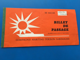 CIE MARITIME✔️TOULON / SARDAIGNE-PAQUEBOT-Permis Circulation Titre Transport-Ticket Simple-☛Billet Embarquement Bâteau - Europa