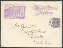 N°48 - 25 Centiùes Bleu Sur Rose, Obl. Sc ANVERS (STATION) Sur Enveloppe Illustrée (GRAND HOTEL) Du 7 Septembre 1887 Fer - 1884-1891 Leopold II