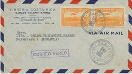 COSTA RICA 1939 Airmail-Issue 25 C (2) Multiple Postage "CARTAGO - NUREMBERG" - Costa Rica