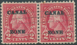 CANAL ZONE 1924 Washington 2 C Gest. Wg. Paar, ABART: Selt. DOPPELAUFDRUCK - Panama