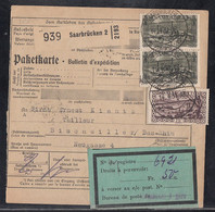 Saargebiet Paketkarte Mif Minr.115,2x 120 Saarbrücken 14.4.31 Gel. Nach Bischwiller - Sonstige & Ohne Zuordnung