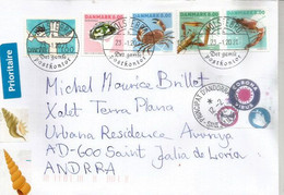 Letter From Denmark (Crustaceans And Molluscs) Sent To Andorra,  With Arrival Prevention Sticker Coronavirus - Lettere