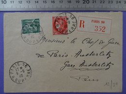 Combinaison 2F Cérès + 1F Iris Lettre Recommandée Au Tarif En Vigueur Au 9.9.40 De PARIS 90 R. DUPERCE - Storia Postale