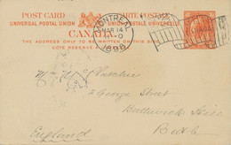 CANADA 1898 QV Two Cents Orange UPU-card W MONTREAL-CANADA-FLAG-Machine-Postmark - Lettres & Documents