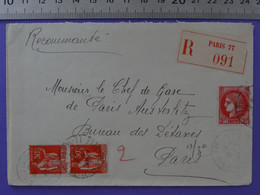 2F Rose Cérès + 2x 50c Rouge Paix Au Tarif En Vigueur Au 16-5-1940 D'une Lettre Recommandée De Paris 77 - Storia Postale