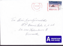 Iceland A PRIORITAIRE Par Avion Label KEFLAVIK Red Cancel 2001 Cover Denmark Christmas Weihnchten Noel Natale Navidad - Storia Postale