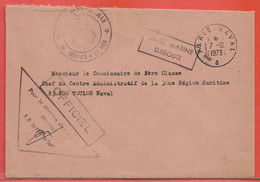 AFARS ET ISSAS LETTRE EN FRANCHISE DE 1973 DE DJIBOUTI POUR TOULON FRANCE - Covers & Documents