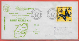 AFARS ET ISSAS LETTRE PREMIER VOL DE 1975 DE DJIBOUTI POUR MARSEIILE - Lettres & Documents