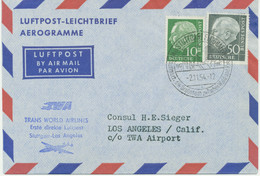 BUNDESREPUBLIK 1954 Erstflug Mit TWA (Trans World Airlines) „STUTTGART – LOS ANGELES" - Briefe U. Dokumente