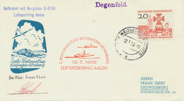 BUNDESREPUBLIK 1958 1. Postsegelflug ELCHINGEN – HORNBERG Mit L1 „Degenfeld.“ - Briefe U. Dokumente