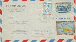 DOMINIKANISCHE REPUBLIK 1948, 10 C Landkarte M. Zusatzfrank. Selt. MiF NÜRNBERG - Dominikanische Rep.