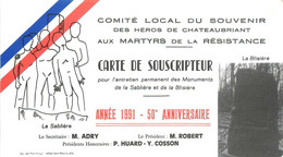 Châteaubriant * Carte De Souscripteur * Comité Local Du Souvenir Des Héros De La Commune * Martyrs De La Résistance - Châteaubriant