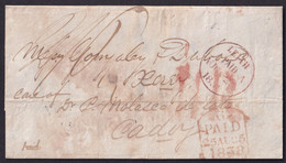 1838. LEITH A CÁDIZ. FORWARDING LETTER. FECHADOR CIRCULAR. TRÁNSITO DORSO. 11 REALES. MARCA PAID. MUY INTERESANTE. - ...-1840 Vorläufer