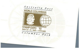 ((KK 1) Australian Presentation Stamp Foldr With 2 Over-printed Mini-sheet (World Clombian 92) - Feuilles, Planches  Et Multiples