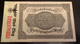 MUSTER Germany Nazi Propaganda FORGERY Overprint On Genuine 50,000 Mark 1922 P81 Banknote VF - Autres & Non Classés