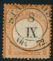 1872, STADTPOST VII. (Dresden) In Schwarz Nachverwendet Auf 1/2 Groschen Gr. Brustschild - Oblitérés