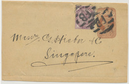 GB 1885 QV ½ D Postal Stationery Wrapper Uprated With QV 1D Lilac To SINGAPORE - Covers & Documents