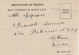 101*-Prigionieri Guerra Italiani-Chief P.O.W.Postal Centre Middle East-Egitto X Sicilia-Catania - Occ. Anglo-américaine: Sicile