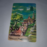 Cambodia-(ICM3-1b)-old Palace-(icm3-1)-(42)-(018554966)-(tirage-20.000)-($20)-used Card+1card Prepiad - Cambodia