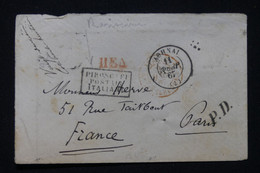 GRECE - Lettre De Athènes Pour La France Via L'Italie En 1867 , Rare Cachet " Pirosca Et Postaia Italiane "- L 90878 - Brieven En Documenten