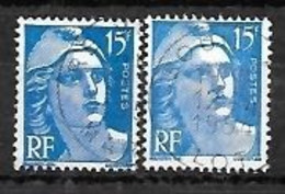 Variété 15f Gandon Bleu Oblitèré Type I Et Type II - Oblitérés