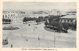 09425 "TORINO - PIAZZA BERNINI E CASA DELLA G.I.L. - ANNI '30 XX SECOLO" ANIMATA - TRAMWAY - CART. ILL. ORIG. NON SPED. - Places