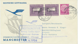 FRG 1956, First Flight German Lufthansa (West) With Superconstellation “HAMBURG – MANCHESTER“ (via FRANKFURT/M.), R! - Briefe U. Dokumente