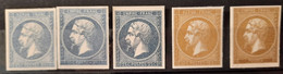 France 1852/60 5 Reimpressions Republique Et Empire Sur Papier Carton, Signé Calves TB - 1852 Louis-Napoleon
