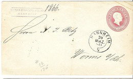 Baden Mannheim To Worms Written On Envelope 1866, Cancel D1 21/3 In Circle On Back - Entiers Postaux