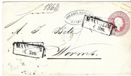 Baden Mannheim To Worms Written On Envelope 1863 B9, Arrival Cancel D1 5/11 In Circle On Back - Interi Postali