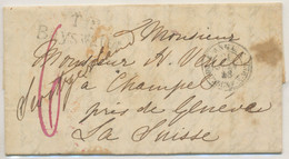 GB 1848 Stampless Partly Unpaid Entire From „LONDON“ Via France To Switzerland - Lettres & Documents