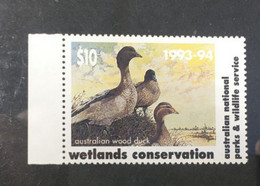 (stamps 10-3-2021) Australia - Wetland Conservation ($10.00 Duck Stamp X 2) 1993 - Cinderellas